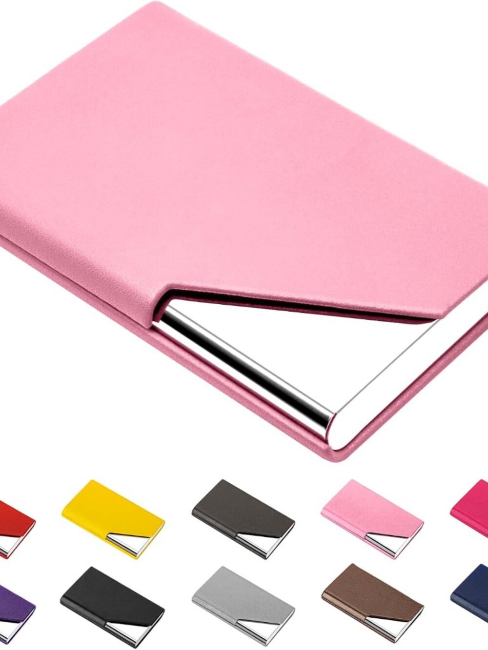 Business Card Holder, PU Leather & Stainless Steel Multi Card Case for Men & Wom